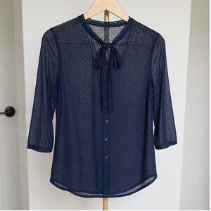Navy Tie Neck Blouse